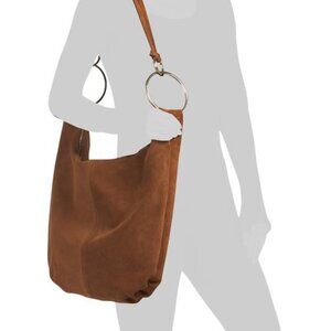 NWT Marlon Rosita Hobo Bag Gold Rings Suede Leather Made in Italy Golden Brown